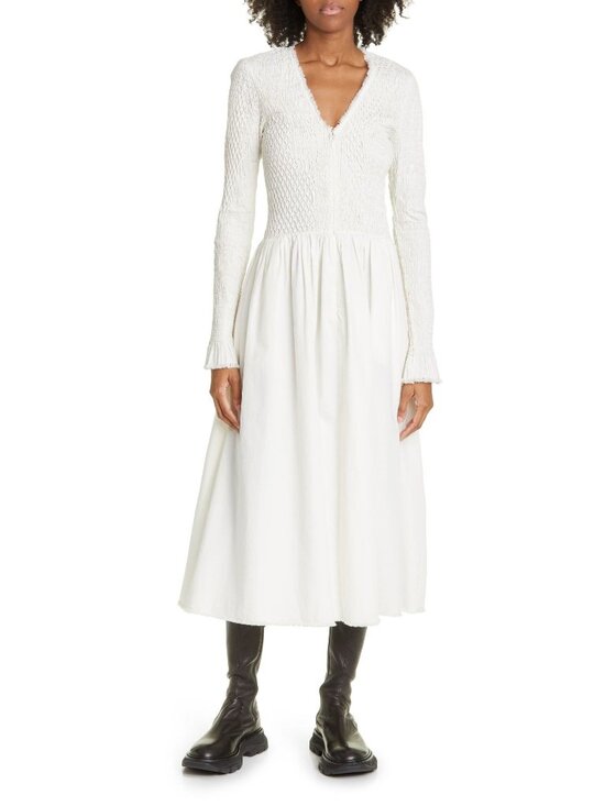 Sea New York Dresses & Skirts - 🆕SEA NEW YORK Casey Smocked Long Sleeve Midi Dress White 10